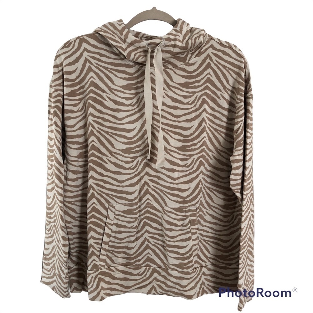 Banana Republic Baby Terry Hoodie Sweatshirt Tan and Beige Zebra Size Medium NWT
